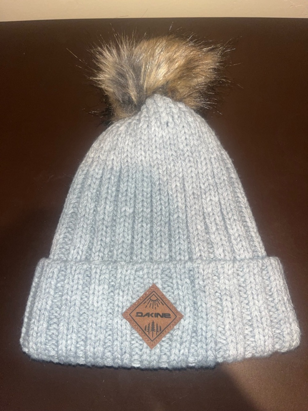 Dakine Light Blue Knit Beanie with Faux Fur Pom